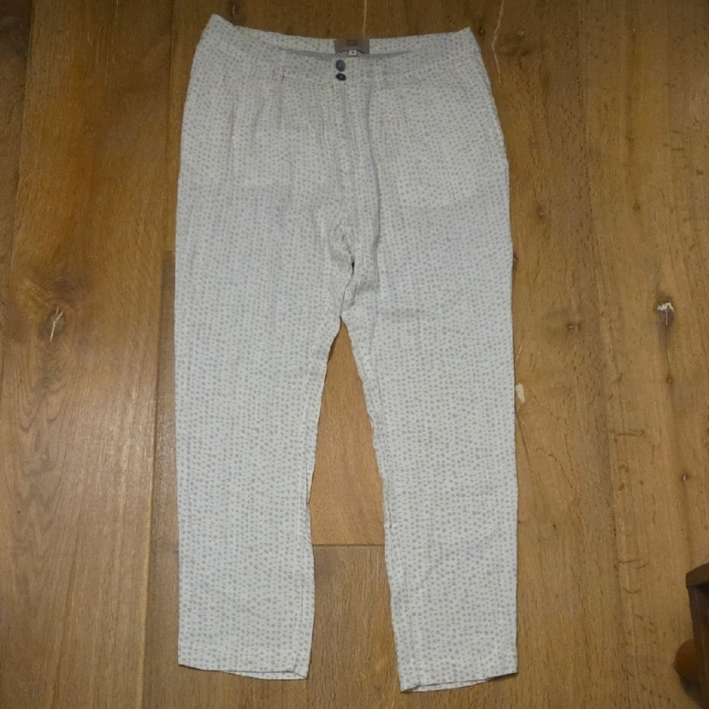 Noa Noa Casual High Rise Ankle Crop Pants White Tan Lightweight Pockets Danish S